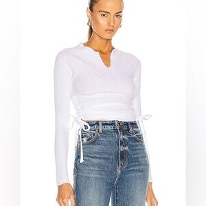 The Range waffle rib gathered slash long sleeve top